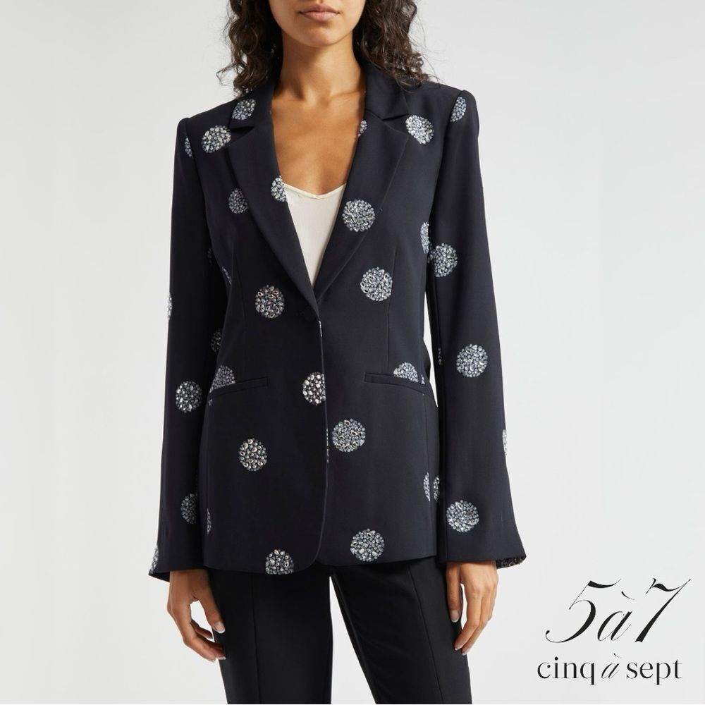 Cinq à Sept **NWT** Crystal Dot 'Karlie' Blazer in Black with Silver Rhinestones